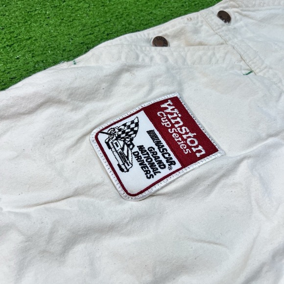 Vintage  Wrangler Bib Overalls 42 x 32 Cream 90s Chevy‎ NASCAR Daytona Patches - Picture 5 of 16